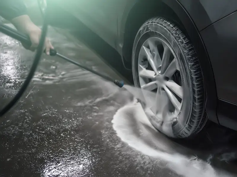 many spray wash tires at self serve car wash